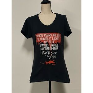 Port & Company V-Neck Short Sleeve Graphic T-Shirt Black Size M